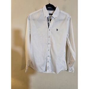 US Polo Assn Mens White Long Sleeve Button Down Shirt Cotton USPA Logo S Preppy